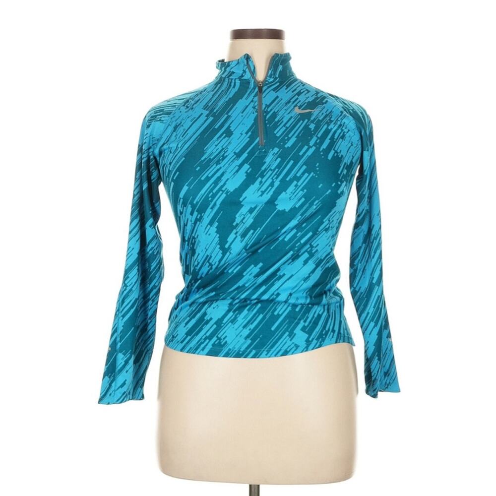 Nike‎ Dri-Fit Quarter Zip Pullover XL Women’s Blue Print Running Training Top